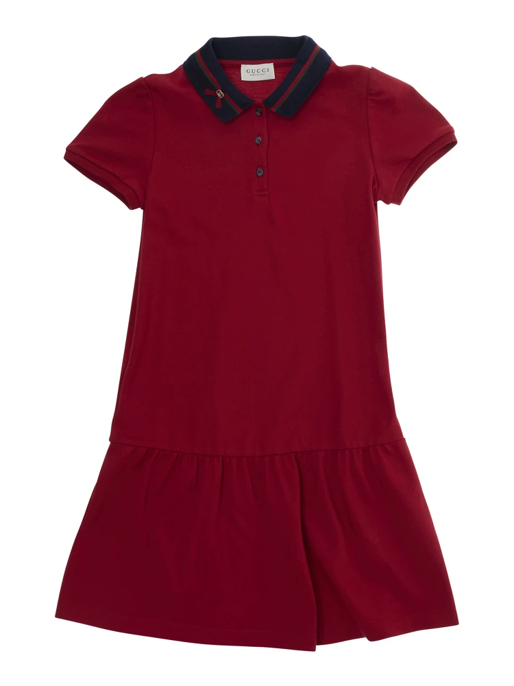 red Dress with Web detail and flared skirt in cotton for Girl