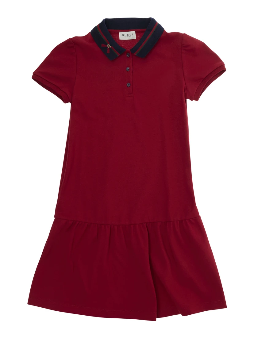 red Dress with Web detail and flared skirt in cotton for Girl