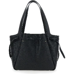 Romy Black Tote bag with adjustable drawstring closure and logo detail in grained leather for women
