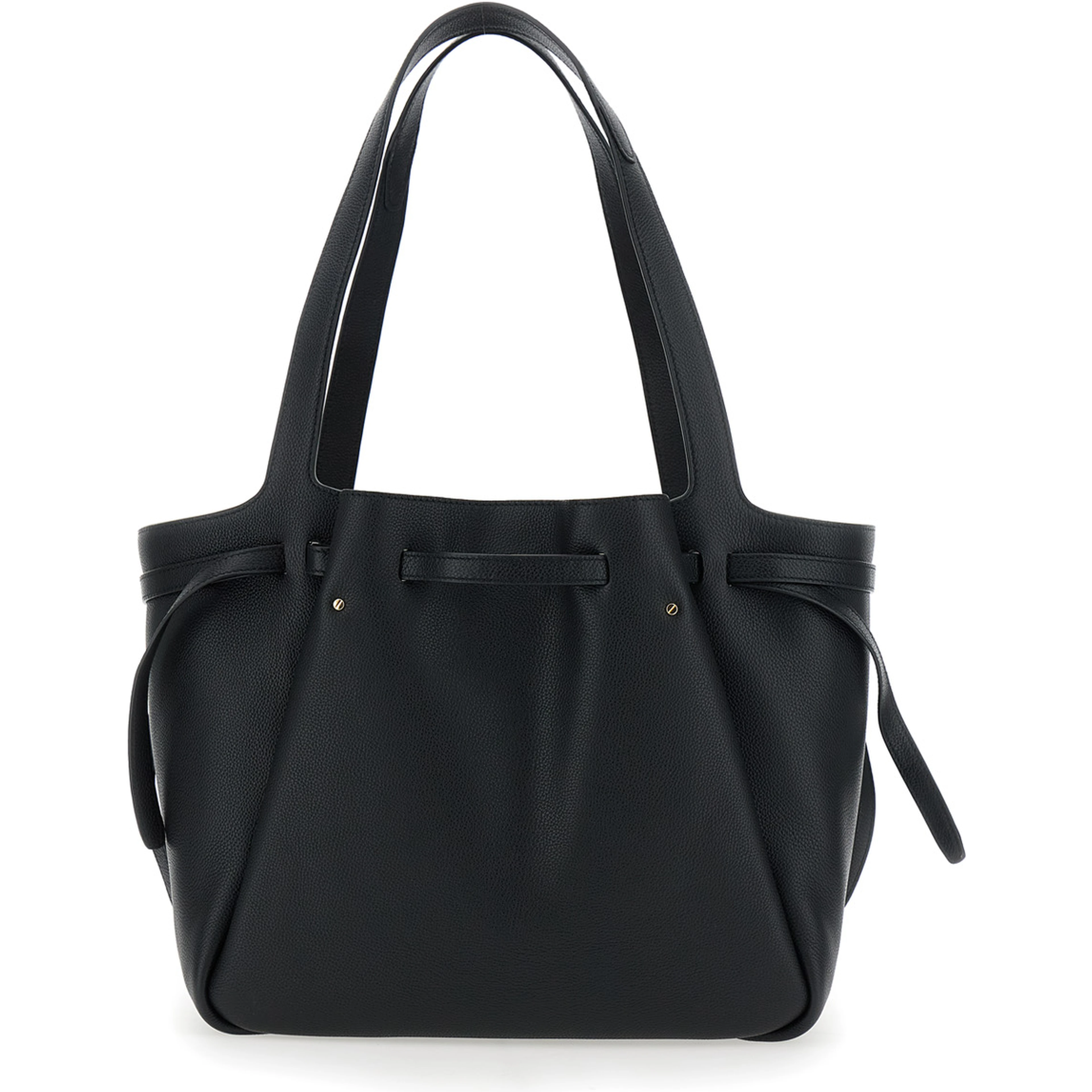 Romy Black Tote bag with adjustable drawstring closure and logo detail in grained leather for women