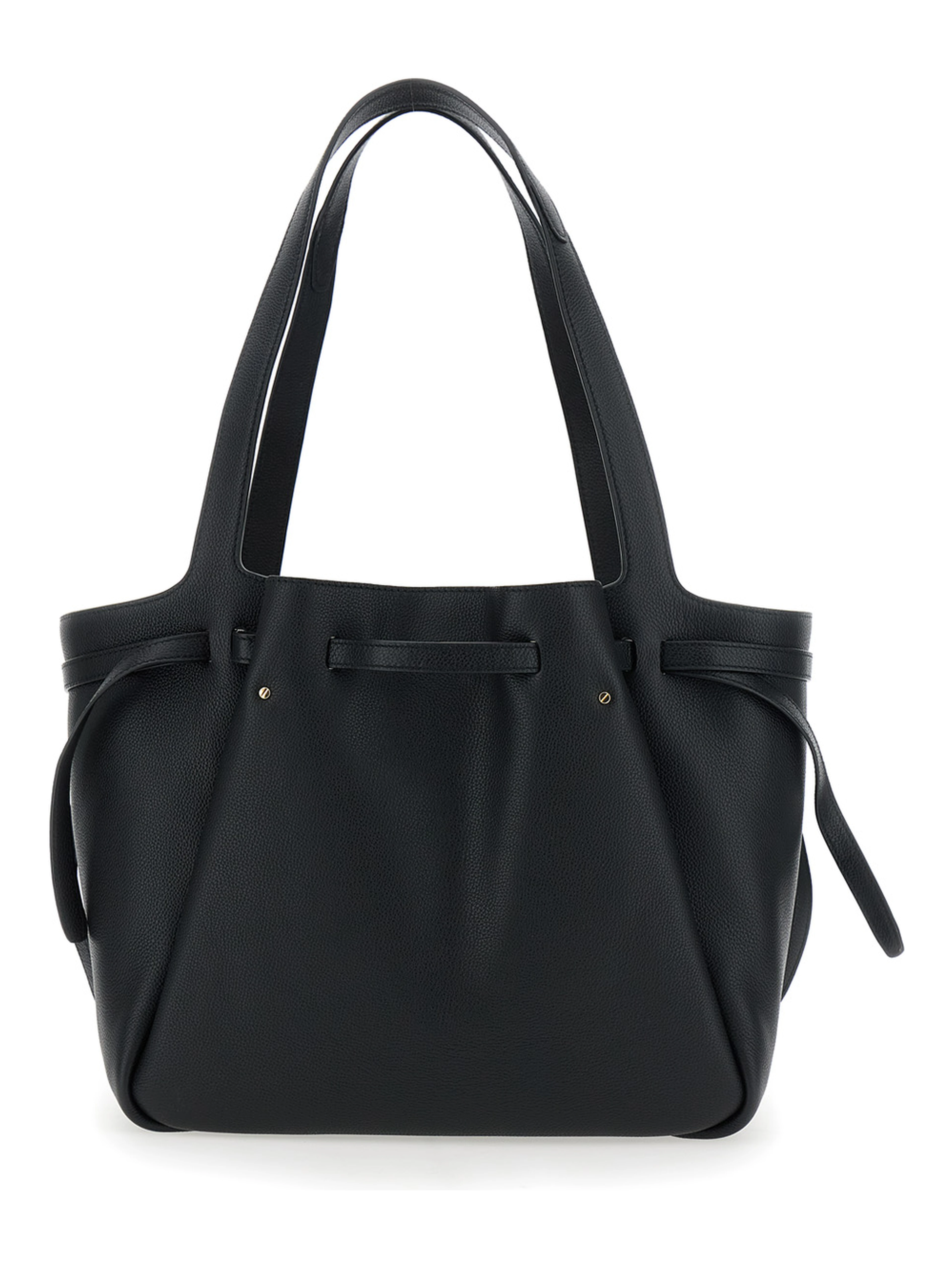 Romy Black Tote bag with adjustable drawstring closure and logo detail in grained leather for women