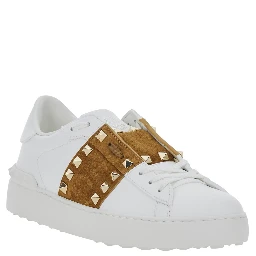 Rockstud Untitled White Sneaker with Rockstud Decoration and Logo Embossed on the Tongue in Leather and Suede for Women