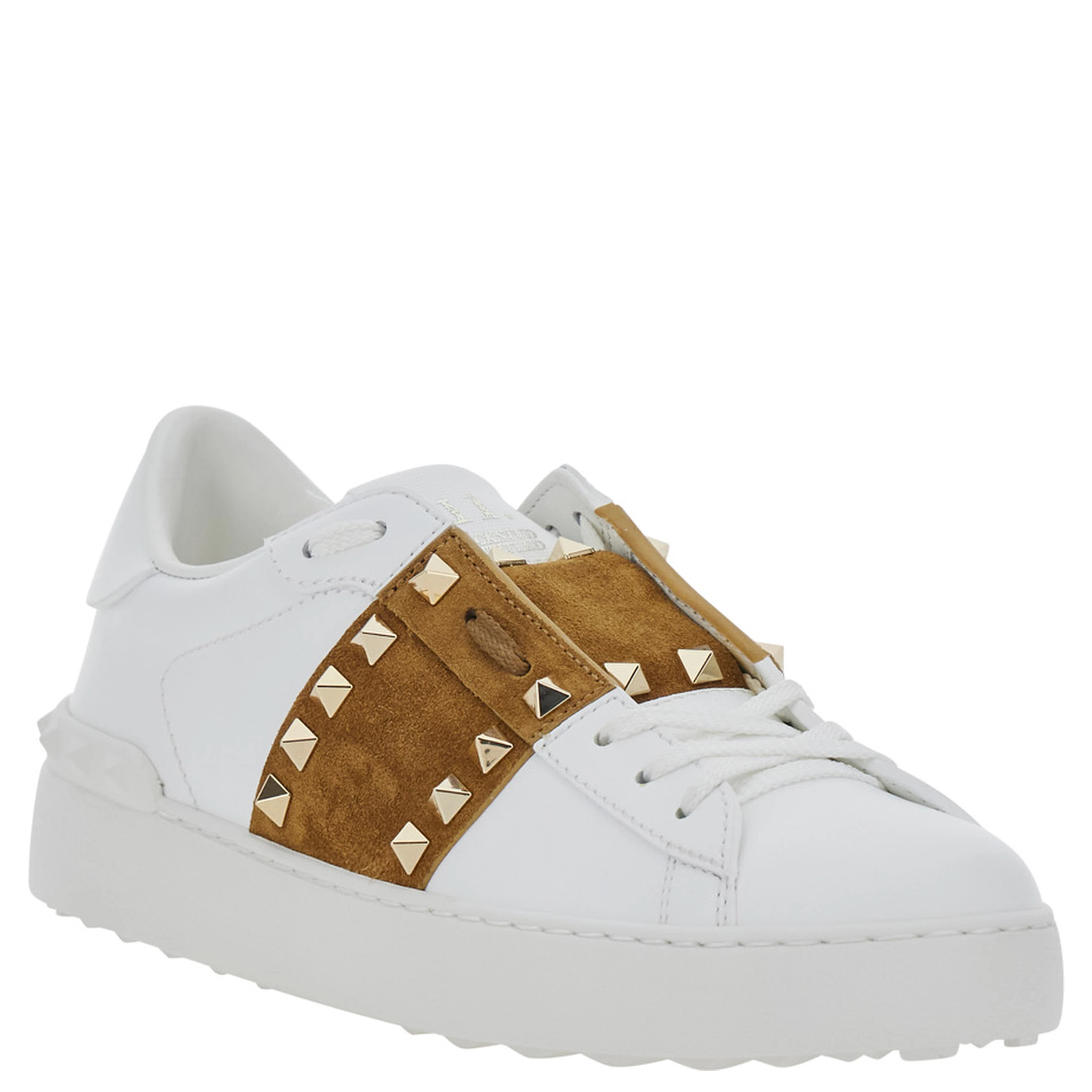 Rockstud Untitled White Sneaker with Rockstud Decoration and Logo Embossed on the Tongue in Leather and Suede for Women