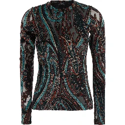 DEVORè TOP multicolor with long sleeves and round neckline in natural fabric for women