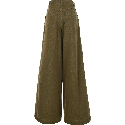Alaro Green Jeans with Patch Pockets on the Back and Wide Leg in Denim for Women
