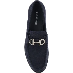Avril blue Loafers with Gancini plaque on the front in leather for men