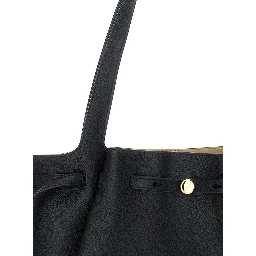 Romy Black Tote bag with adjustable drawstring closure and logo detail in grained leather for women