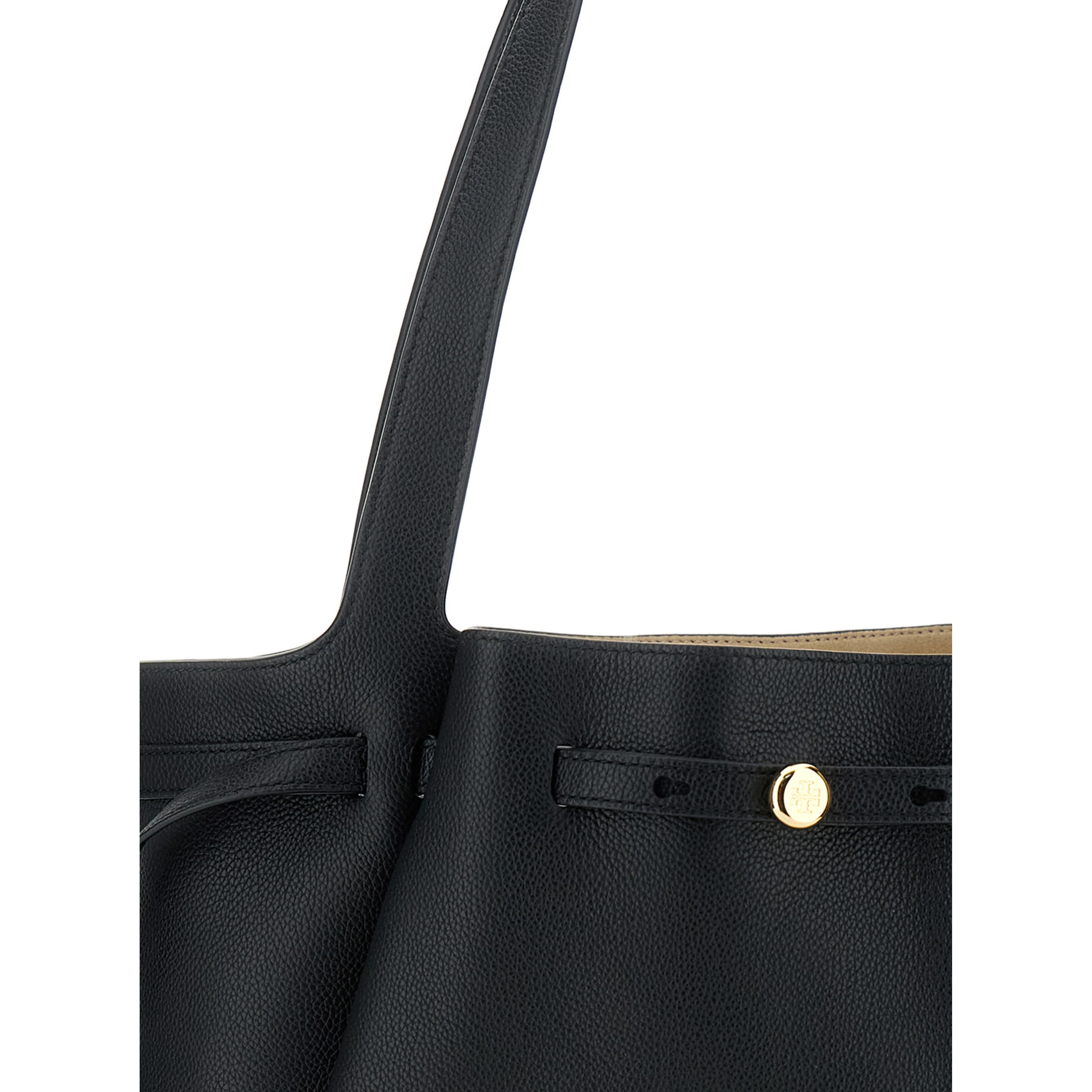 Romy Black Tote bag with adjustable drawstring closure and logo detail in grained leather for women