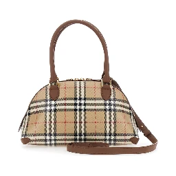 Primrose Beige Handbag with EKD Leather Tag and Adjustable and Removable Strap in Check Canvas for Women