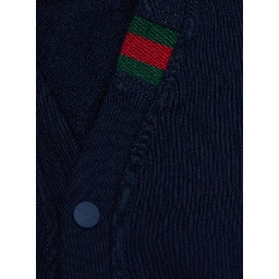 Blue Crewneck cardigan with Web patch on the front in cotton Boy