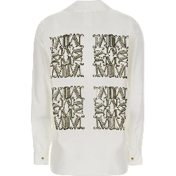 Filtro White Shirt with classic collar and all-over logo print in silk for women