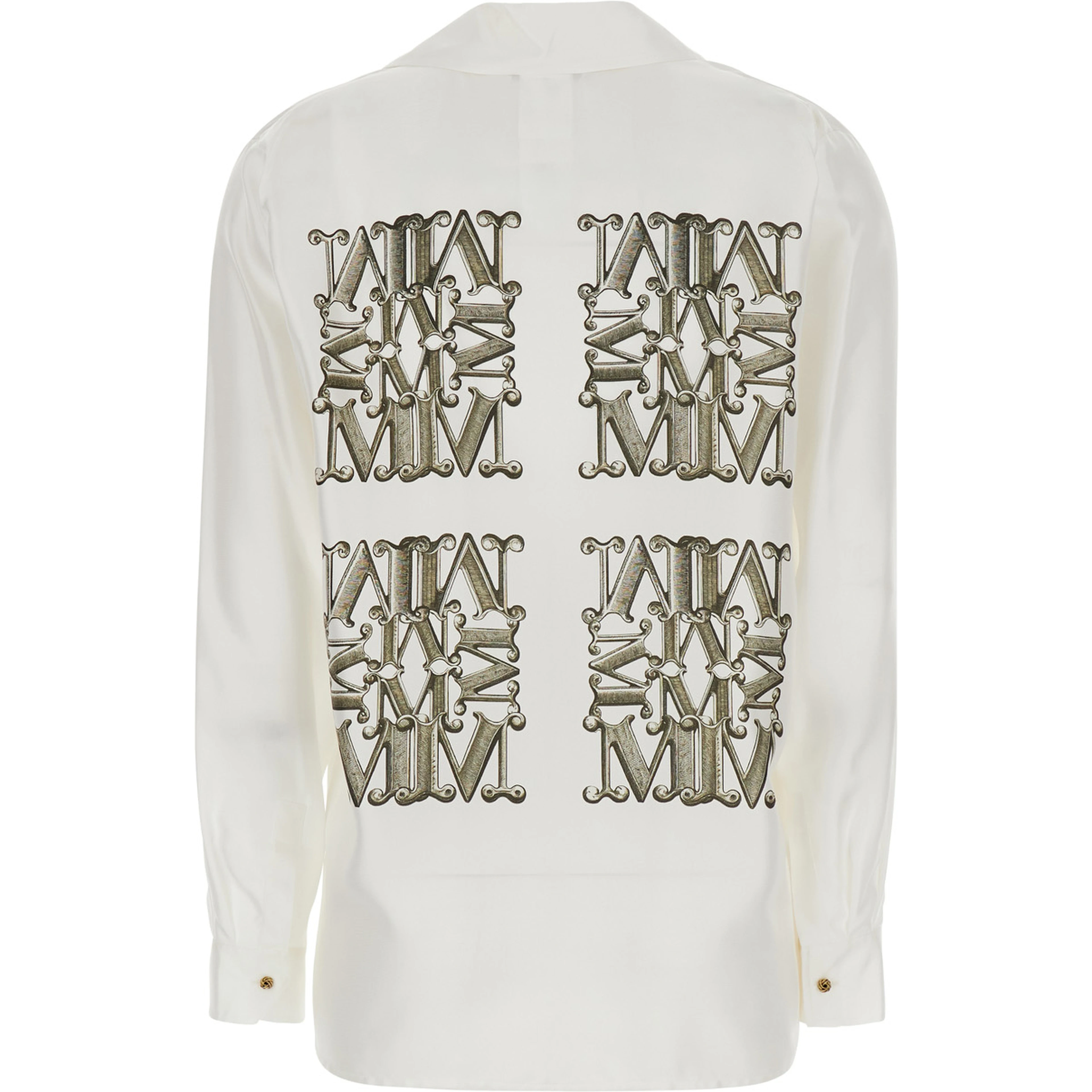 Filtro White Shirt with classic collar and all-over logo print in silk for women