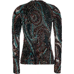 DEVORè TOP multicolor with long sleeves and round neckline in natural fabric for women