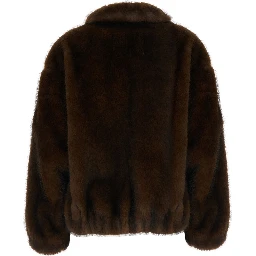 Brown shearling coat with wide collar and long sleeves in ecofur for women