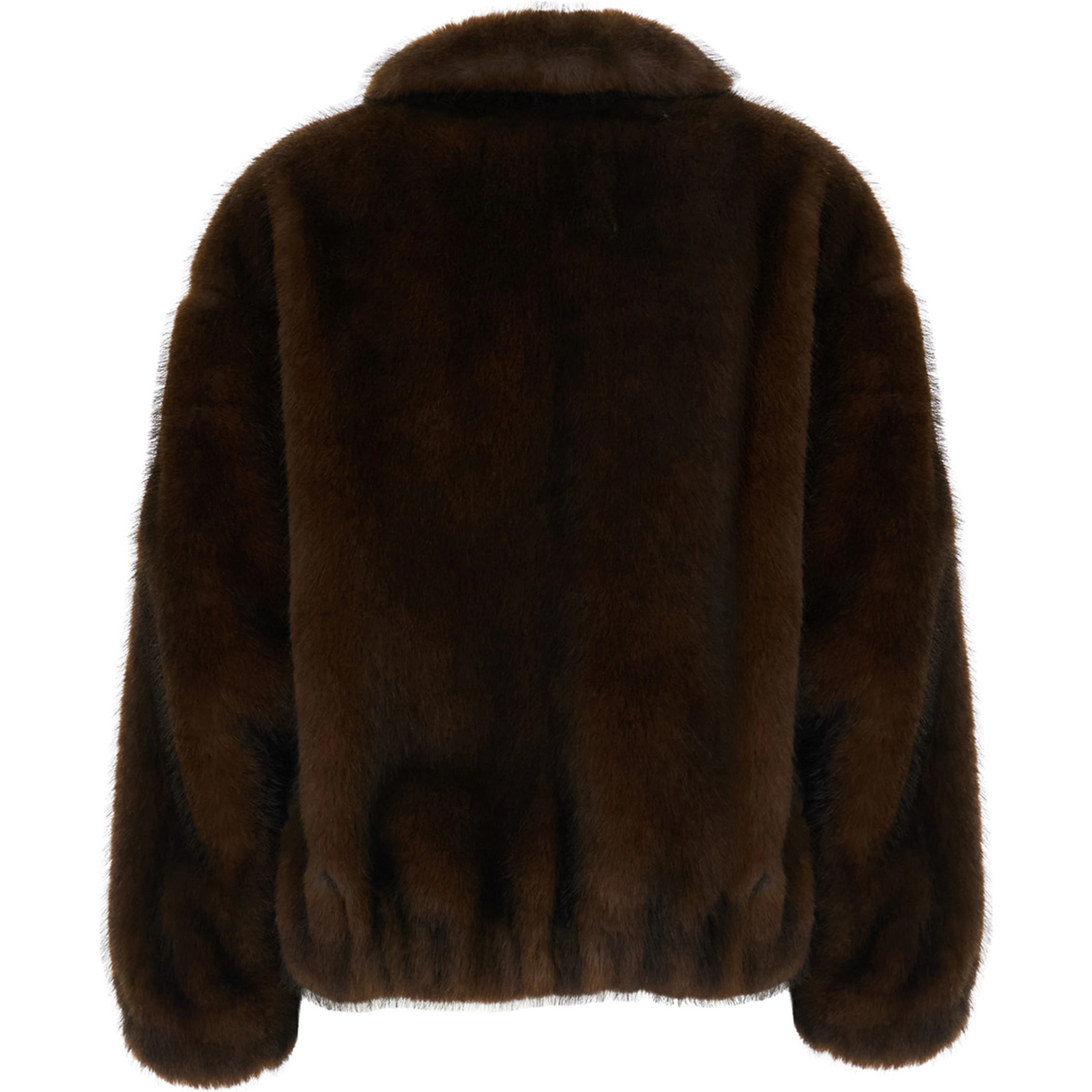Brown shearling coat with wide collar and long sleeves in ecofur for women