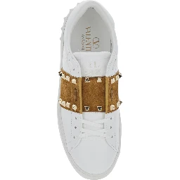 Rockstud Untitled White Sneaker with Rockstud Decoration and Logo Embossed on the Tongue in Leather and Suede for Women