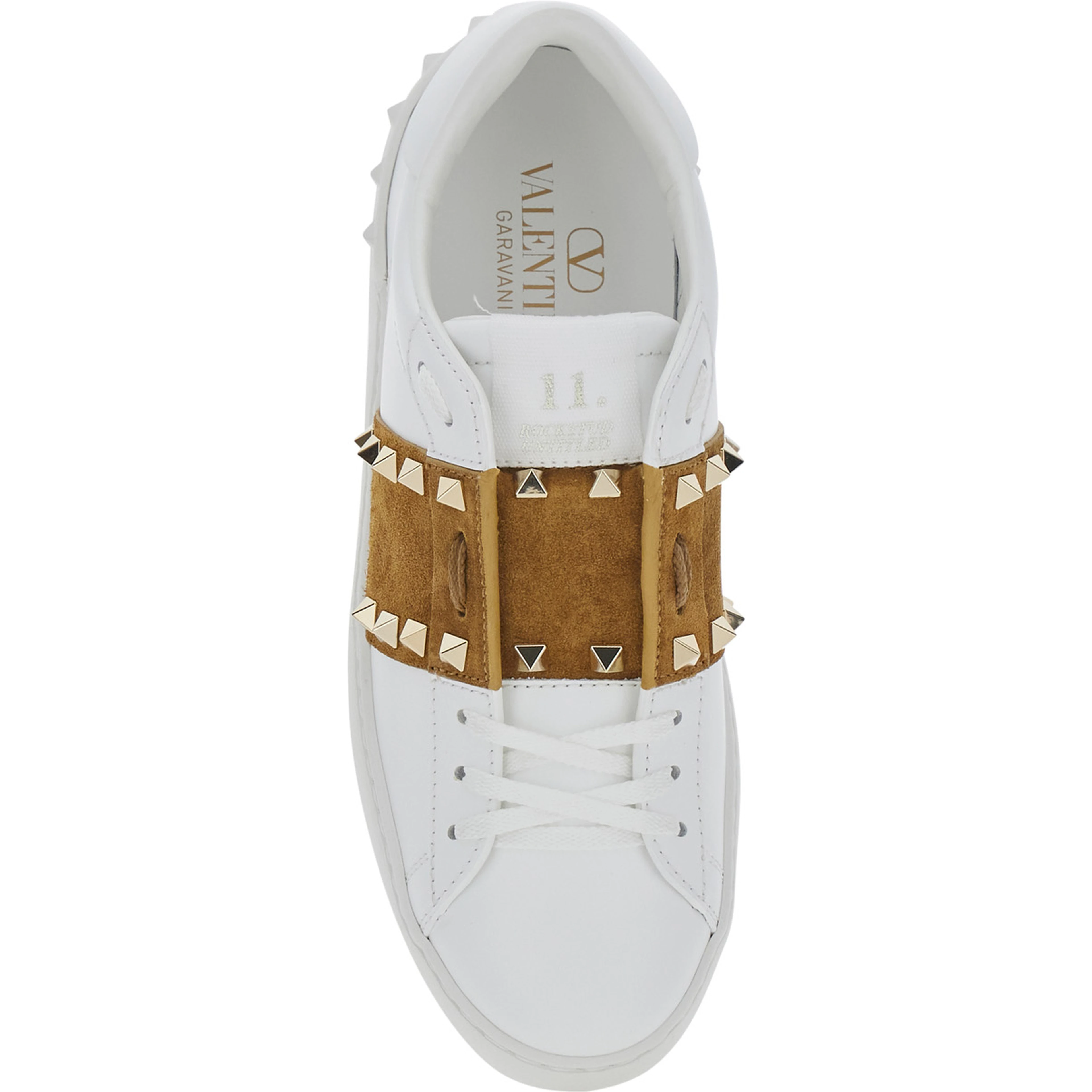 Rockstud Untitled White Sneaker with Rockstud Decoration and Logo Embossed on the Tongue in Leather and Suede for Women