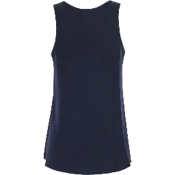 Pavido Blue Sleeveless Top with Round Neck and Tone-on-Tone Logo Embroidery on the Front in Silk for Women