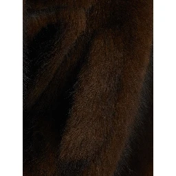 Brown shearling coat with wide collar and long sleeves in ecofur for women