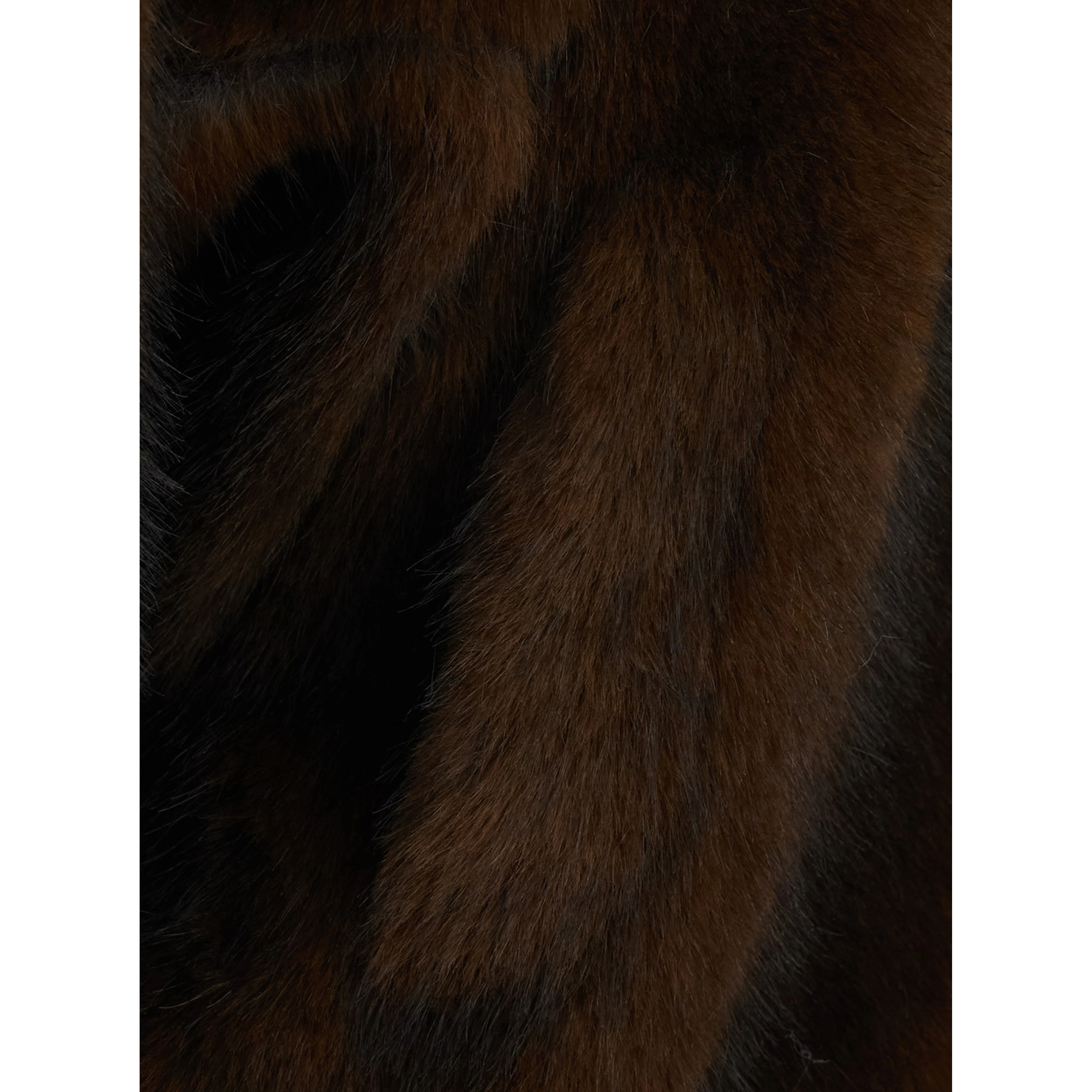 Brown shearling coat with wide collar and long sleeves in ecofur for women