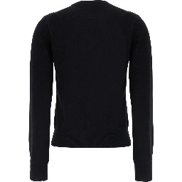 Black Sweater with Round Neck and Argyle Motif on the Front in Wool for Women