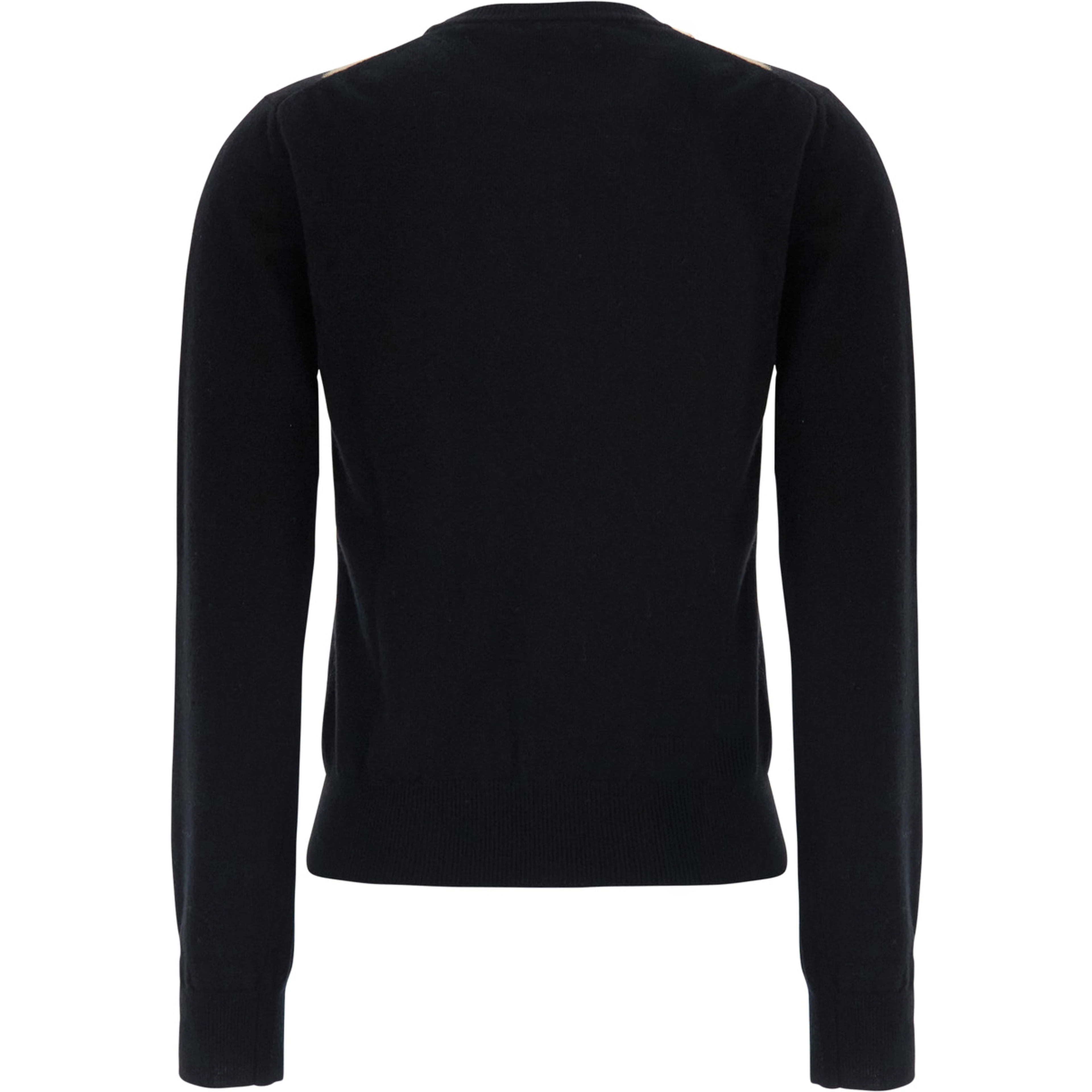 Black Sweater with Round Neck and Argyle Motif on the Front in Wool for Women