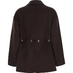 Kam Brown coat with classic collar and front belt in fabric for women