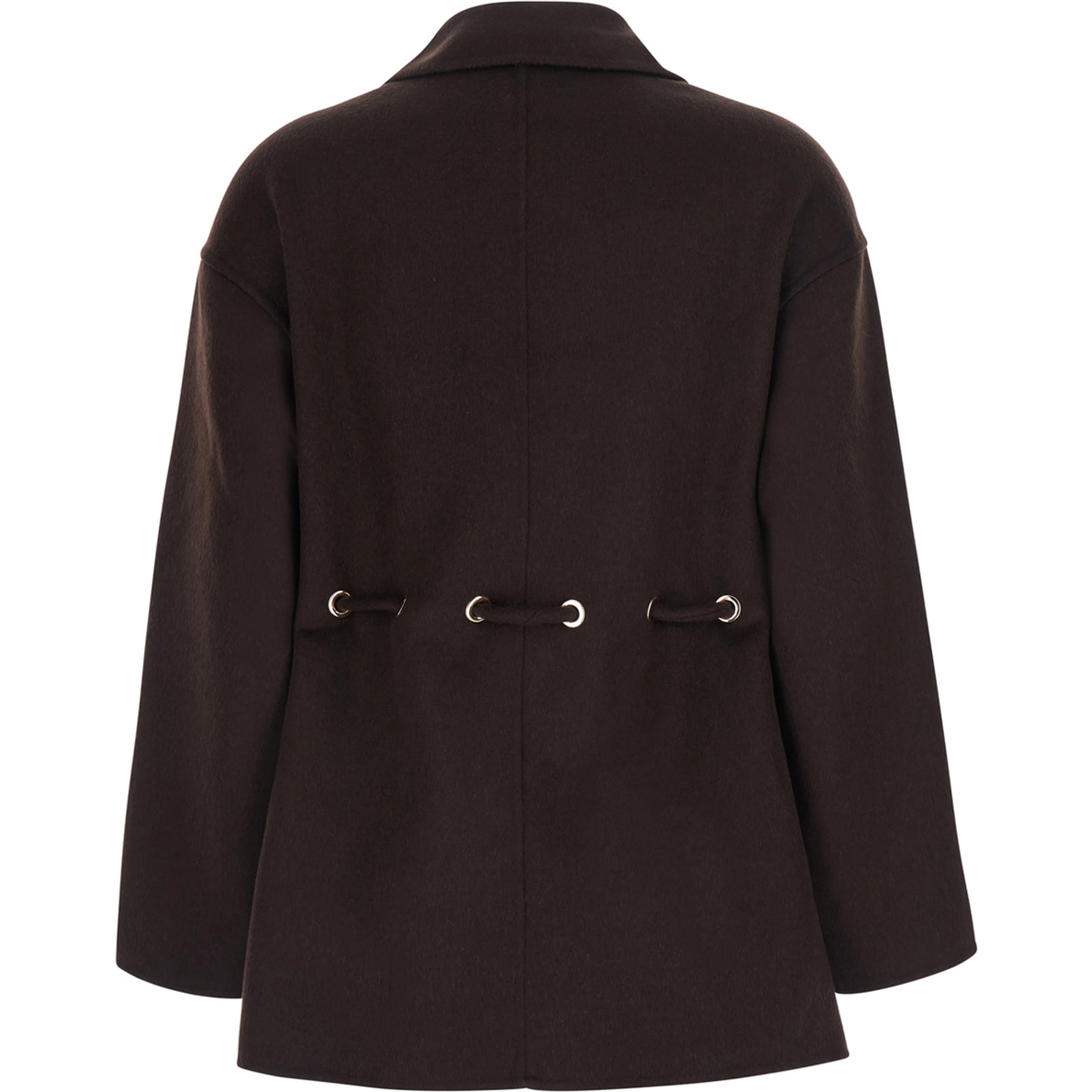 Kam Brown coat with classic collar and front belt in fabric for women