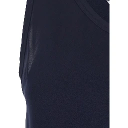 Pavido Blue Sleeveless Top with Round Neck and Tone-on-Tone Logo Embroidery on the Front in Silk for Women