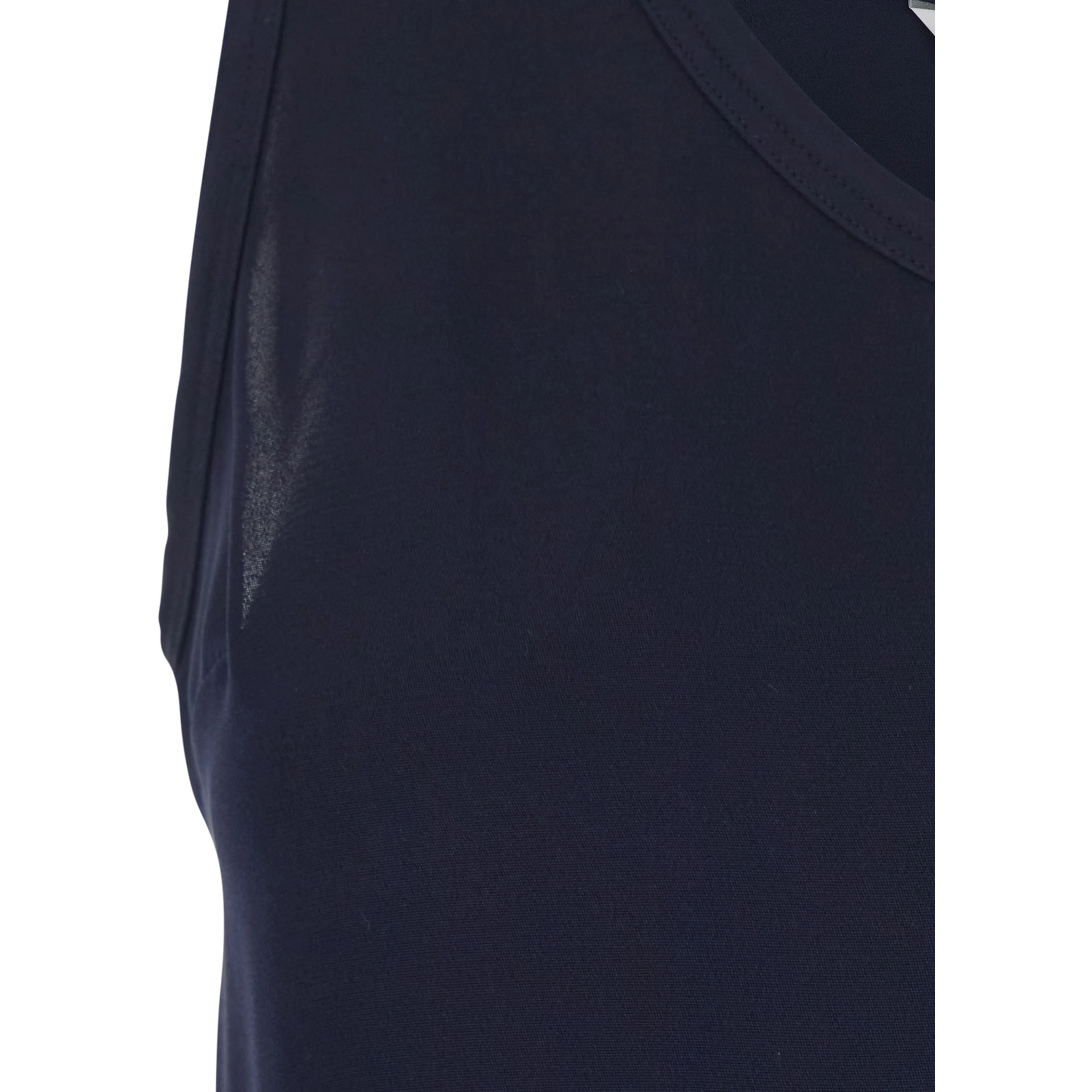 Pavido Blue Sleeveless Top with Round Neck and Tone-on-Tone Logo Embroidery on the Front in Silk for Women