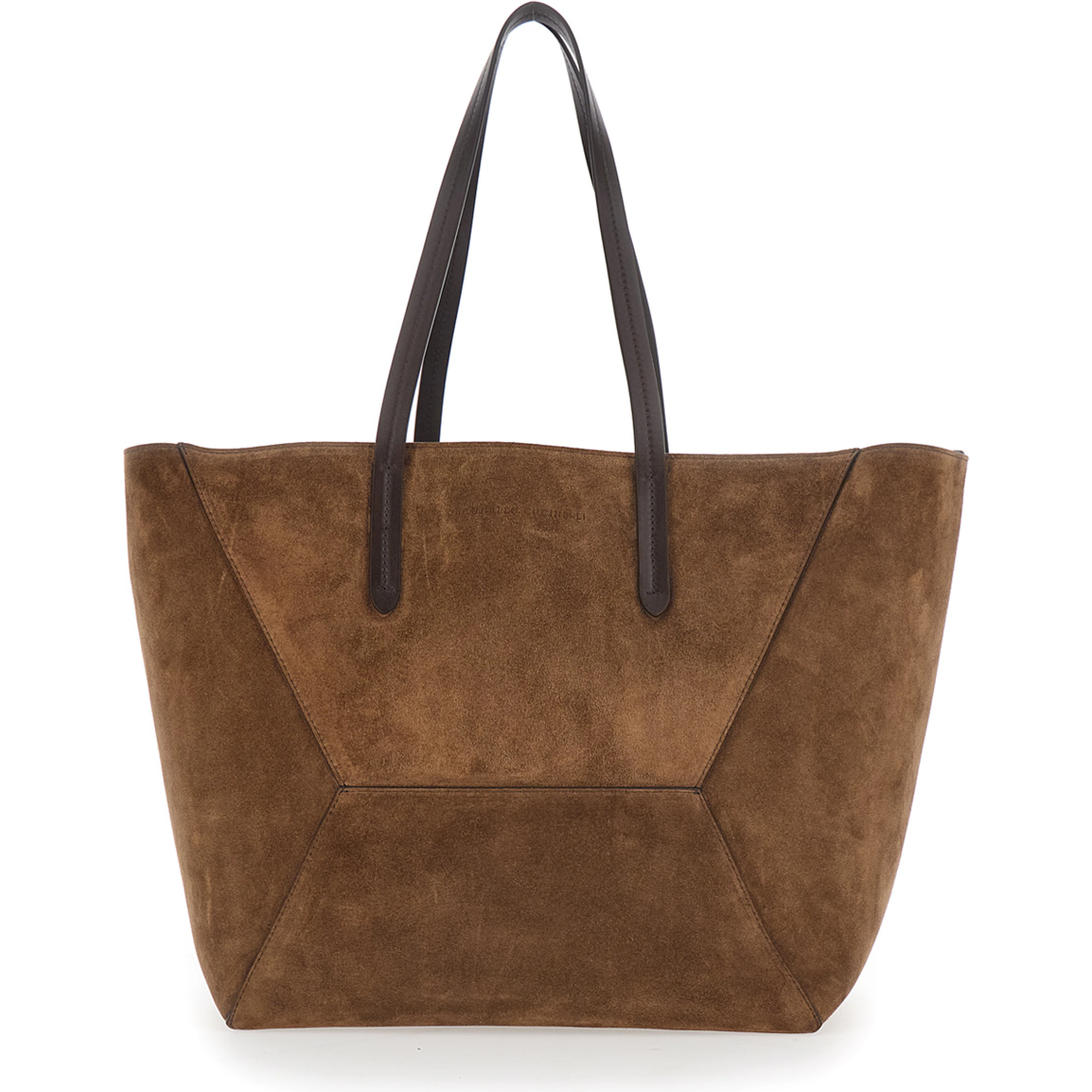 Duo Brown  tote bag with Panelled Design and Two Top Handles in Suede for Women