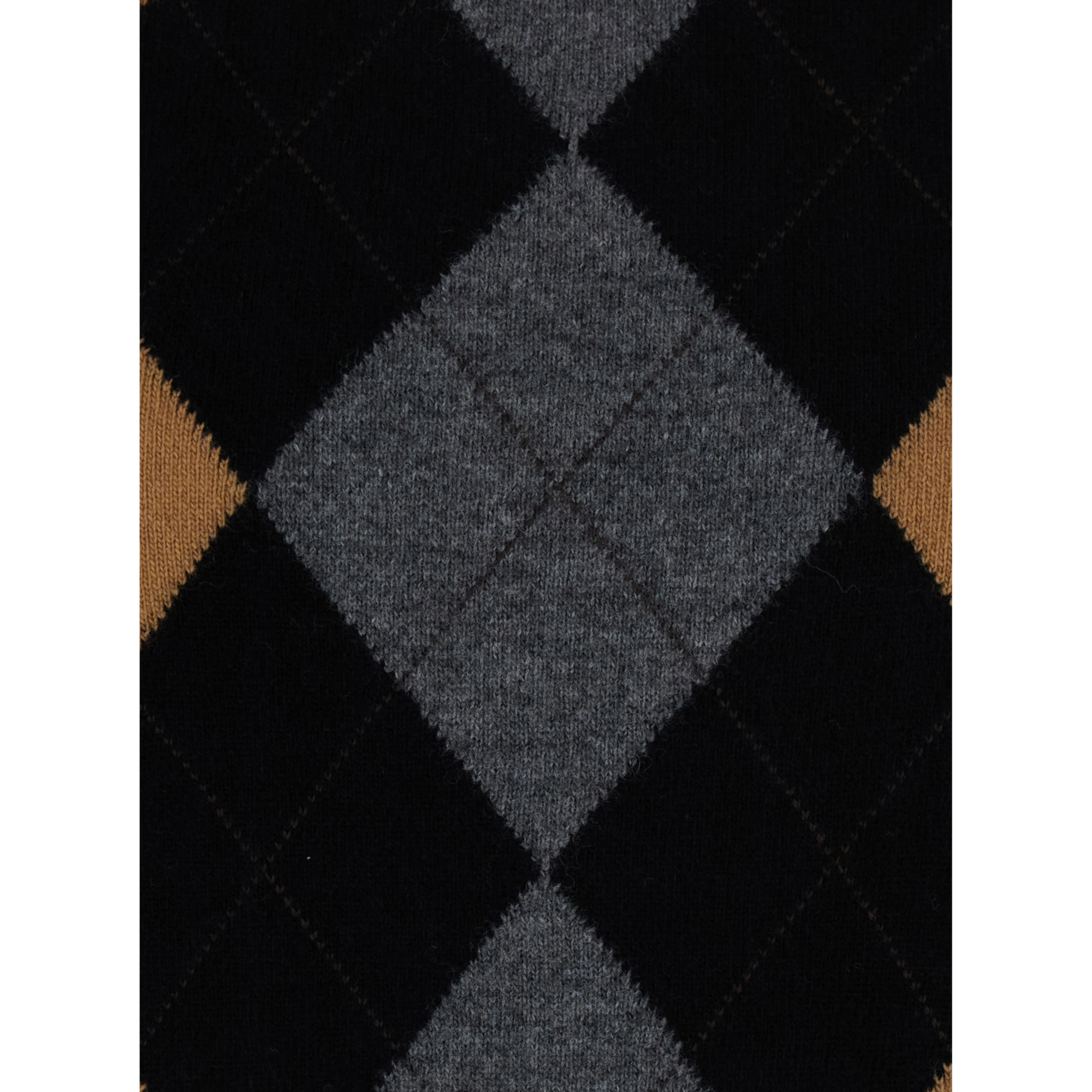 Black Sweater with Round Neck and Argyle Motif on the Front in Wool for Women