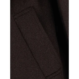 Kam Brown coat with classic collar and front belt in fabric for women
