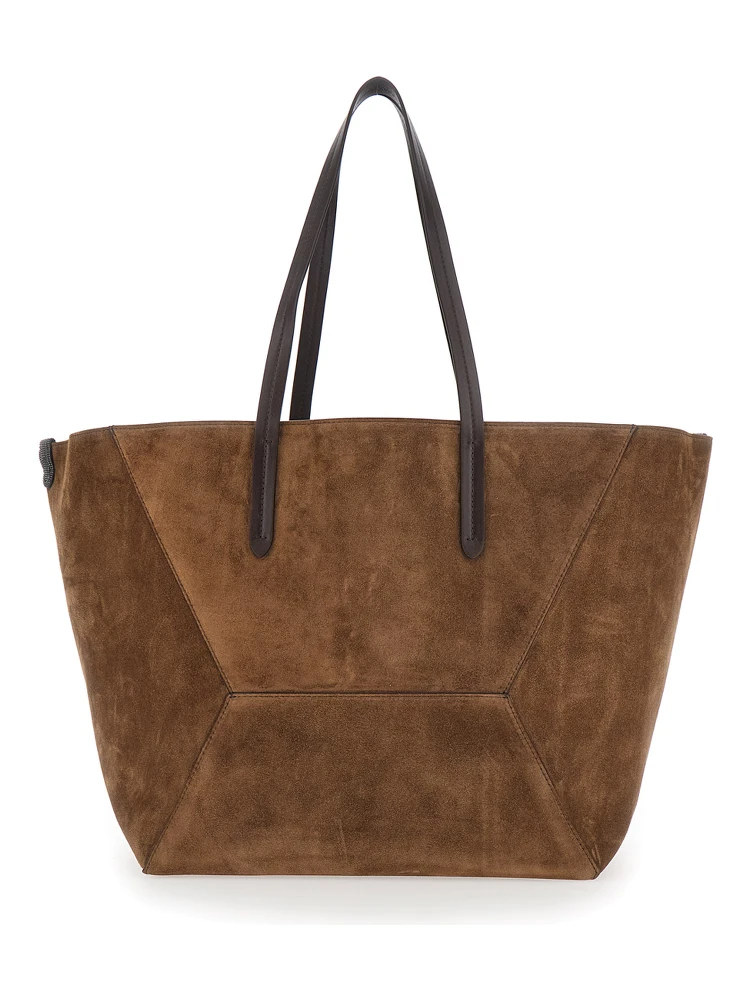 Duo Brown tote bag with Panelled Design and Two Top Handles in Suede for Women alternative