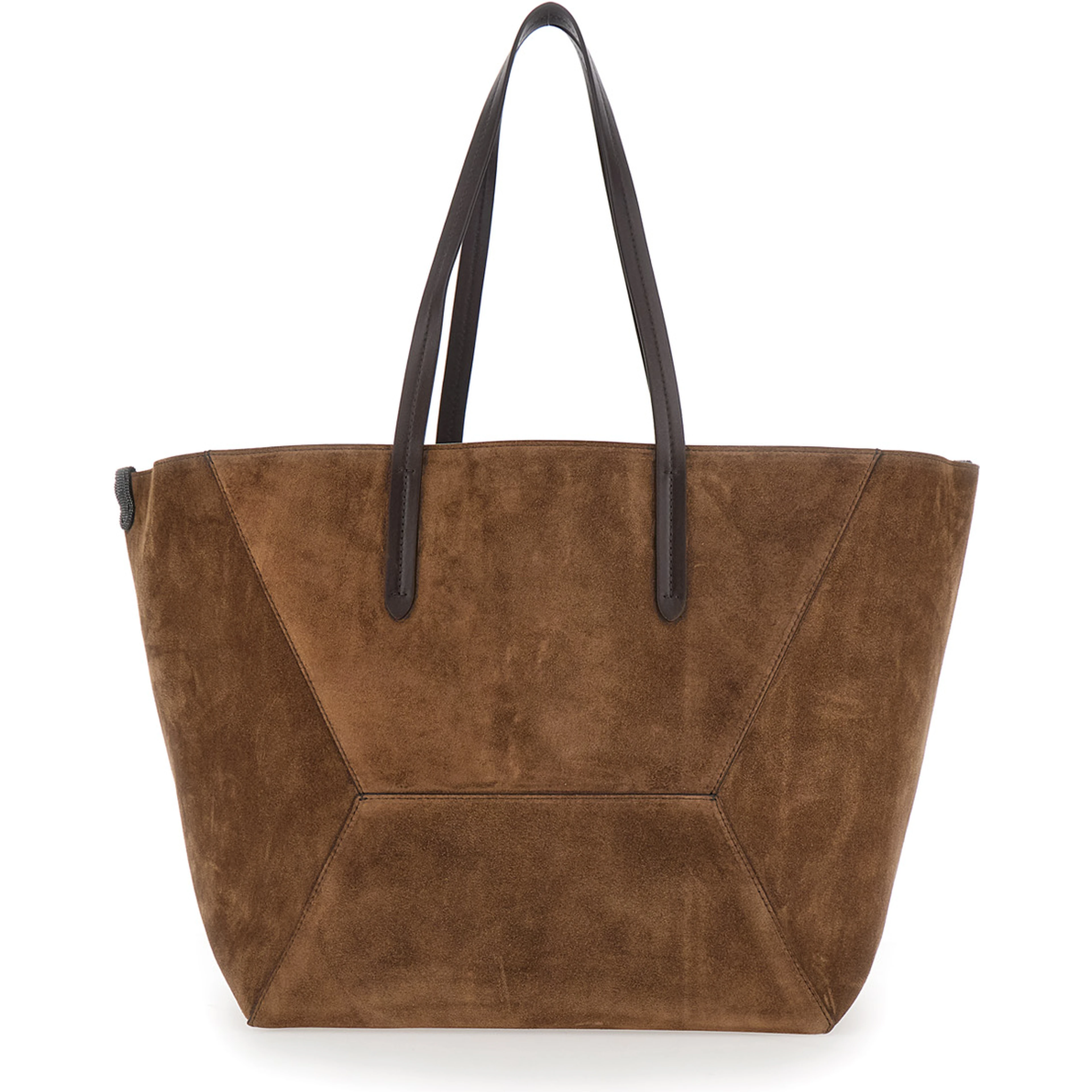 Duo Brown  tote bag with Panelled Design and Two Top Handles in Suede for Women