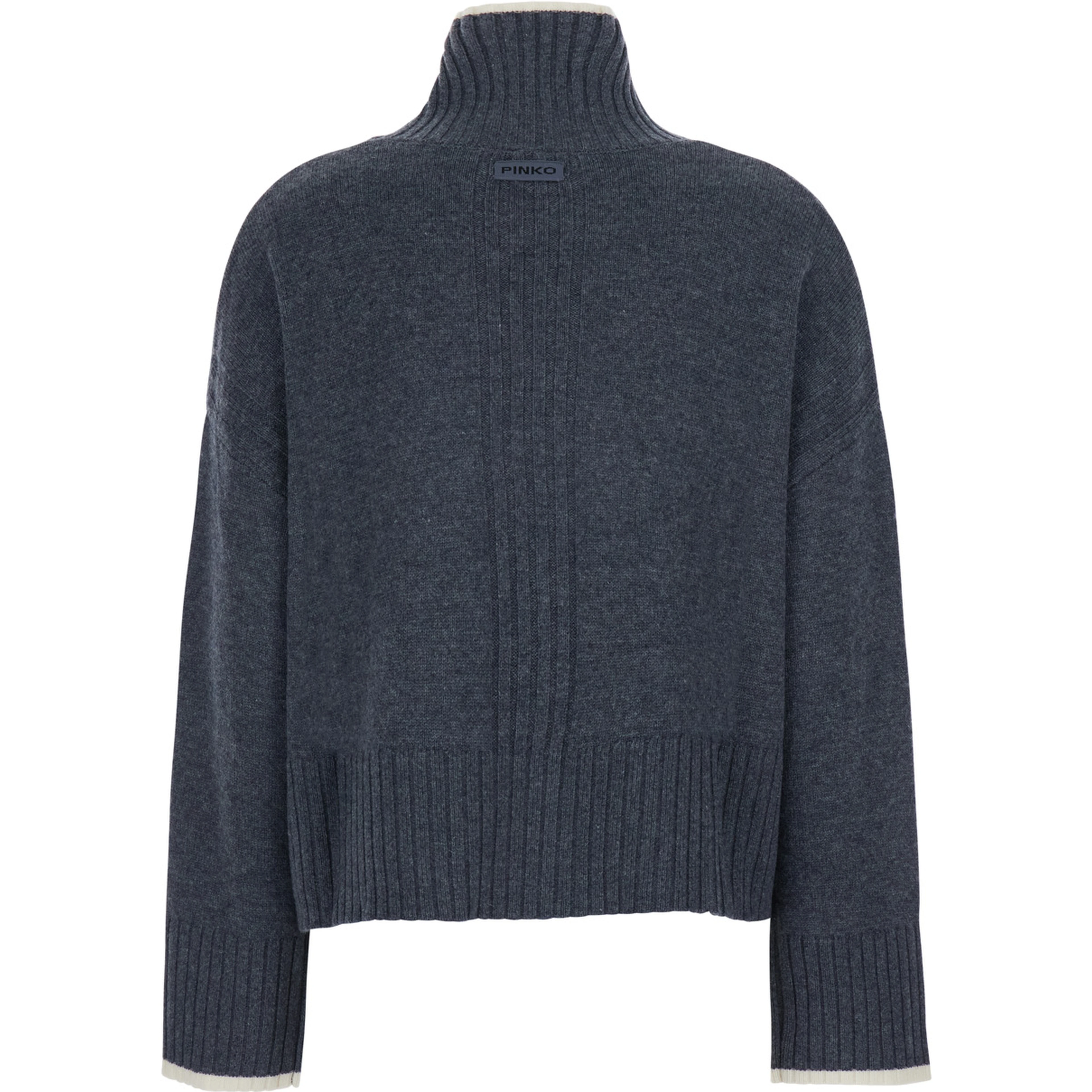 Grey Sweater with High Neck and Logo Patch on the Back in Wool and Cashmere for Women