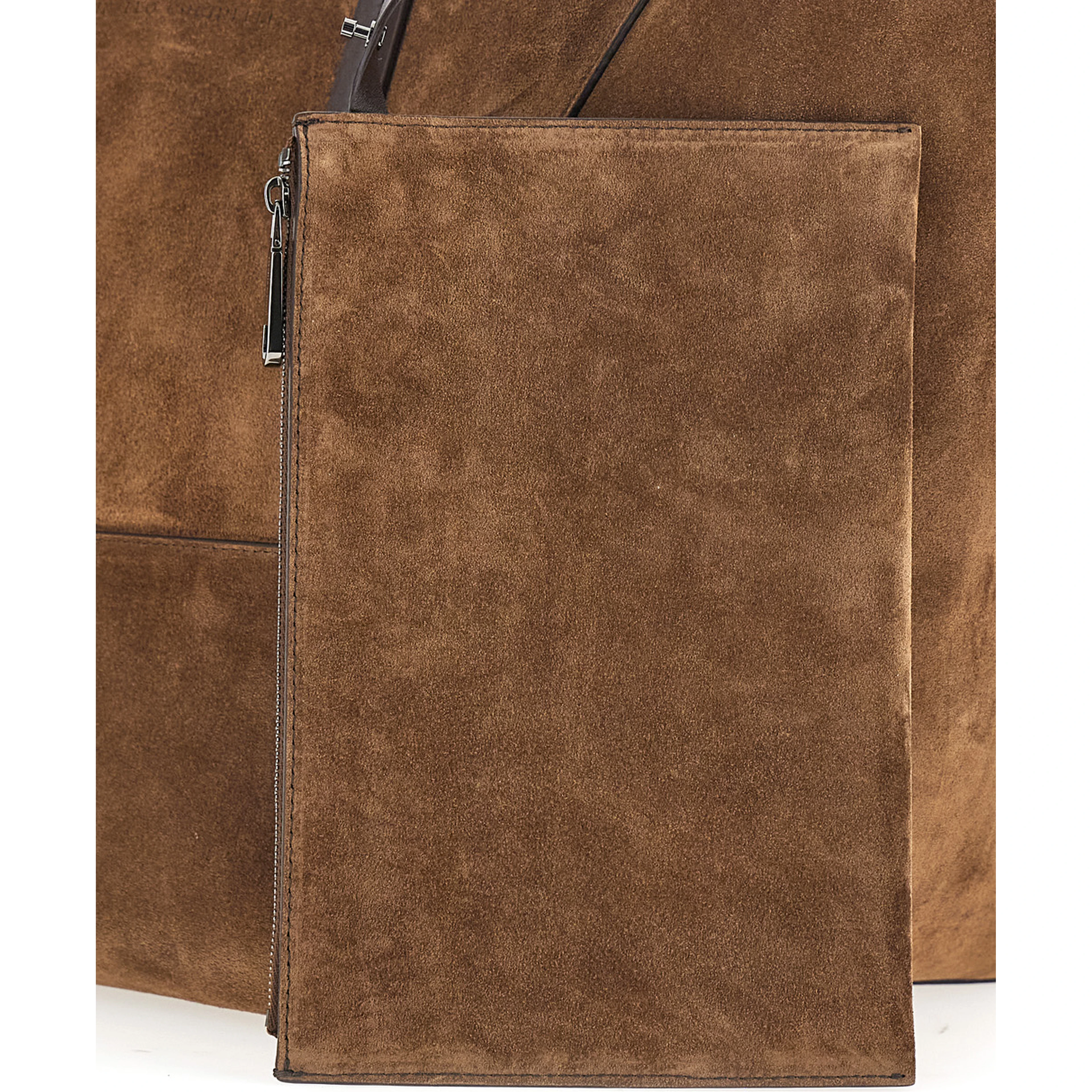 Duo Brown  tote bag with Panelled Design and Two Top Handles in Suede for Women