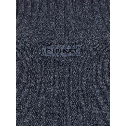 Grey Sweater with High Neck and Logo Patch on the Back in Wool and Cashmere for Women