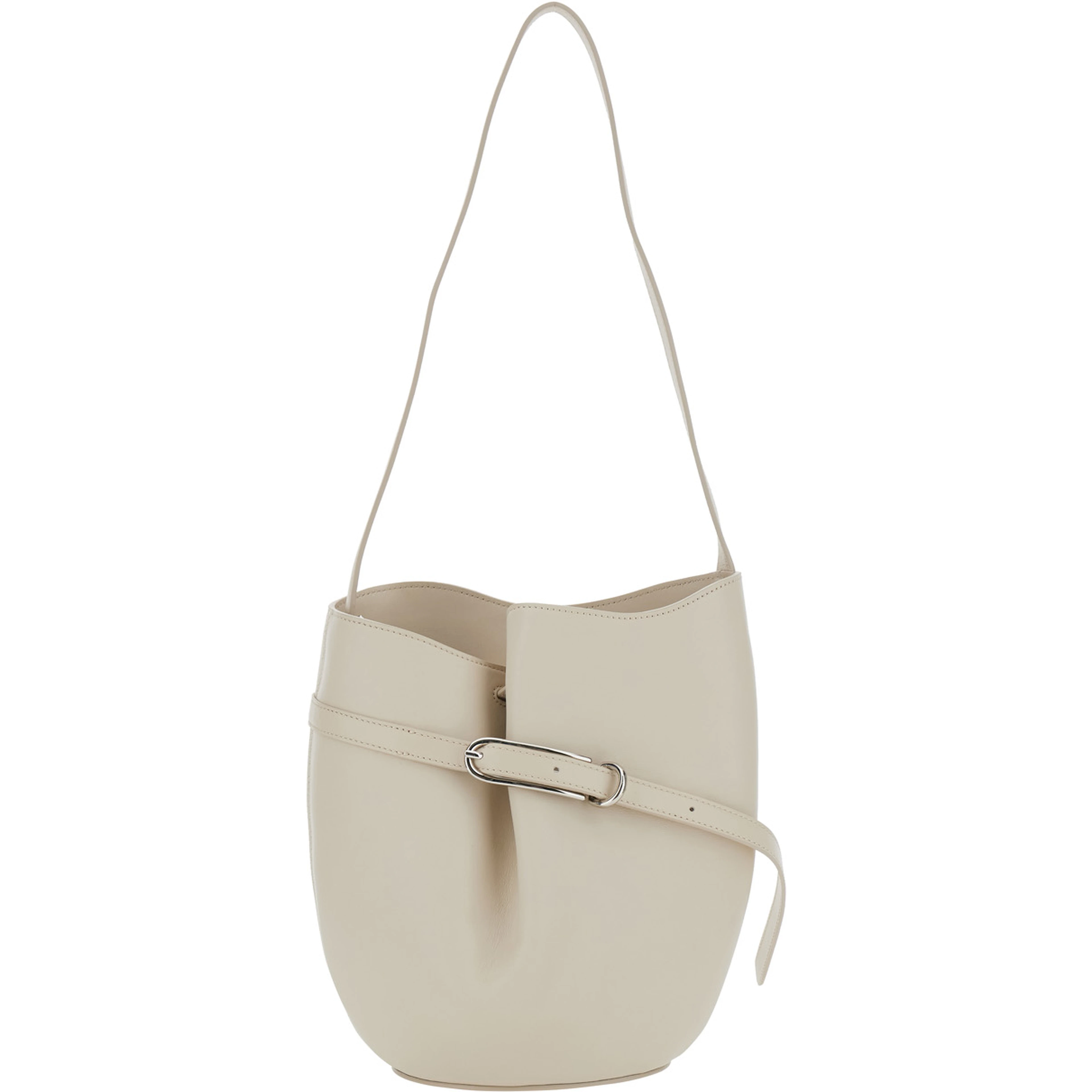 White Shoulder Bag with Adjustable Strap in Leather for Women