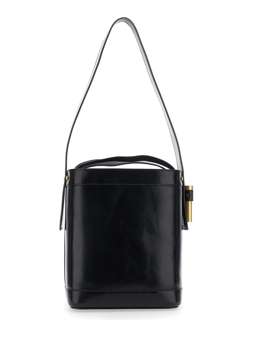 Bucket bag with red leather handle