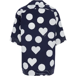 La Chemise Marin Blue Bowling Shirt with Cuban Collar and All-Over Polka Dot Pattern in Cotton for Women