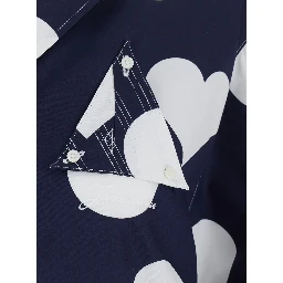 La Chemise Marin Blue Bowling Shirt with Cuban Collar and All-Over Polka Dot Pattern in Cotton for Women