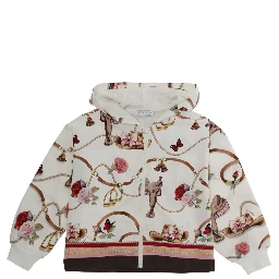 Multicolor Hooded Sweatshirt with Fixed Hood and All-Over Print in Cotton Girl
