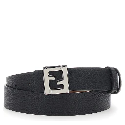 Black Reversible Belt with FF plate in Leather for Men