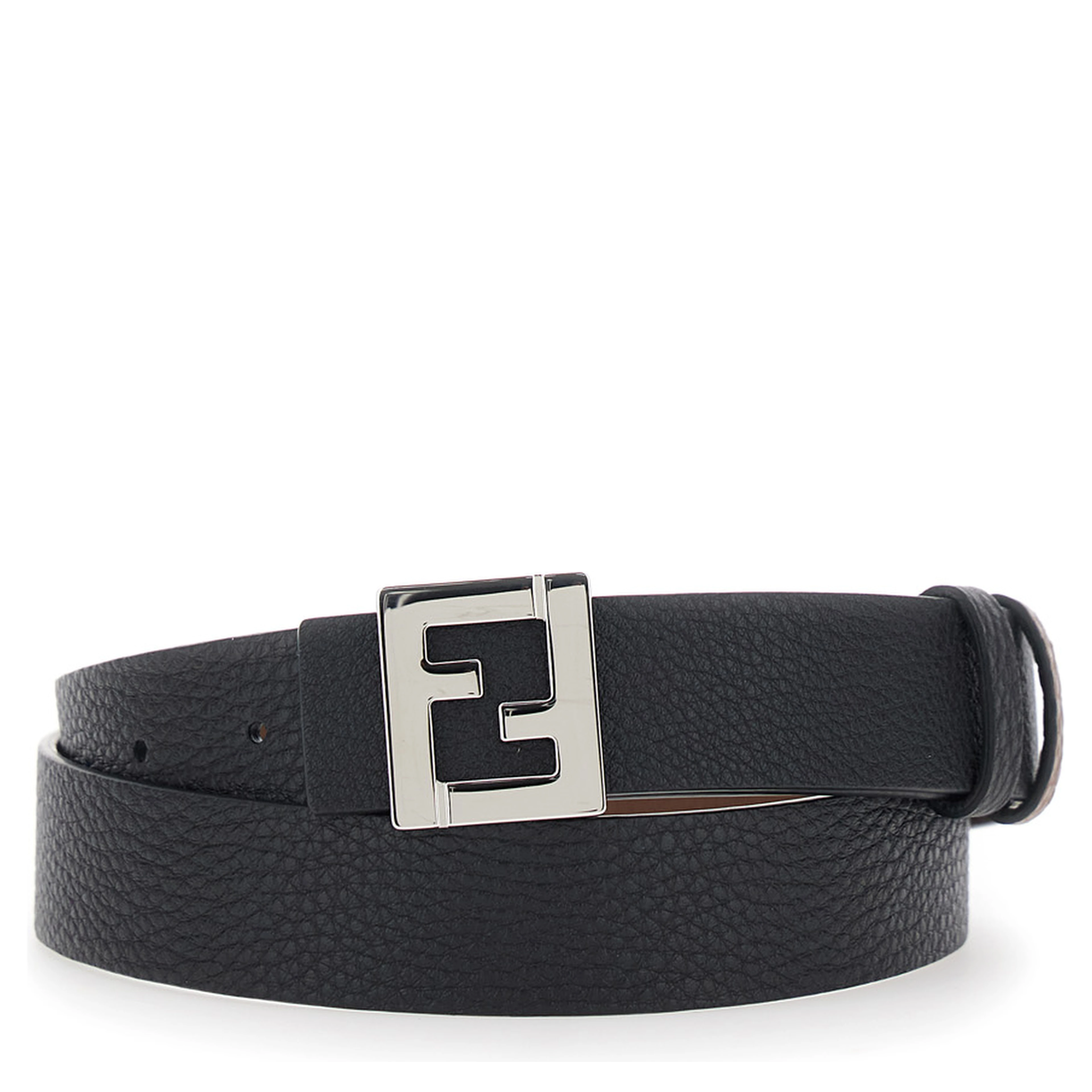 Black Reversible Belt with FF plate in Leather for Men