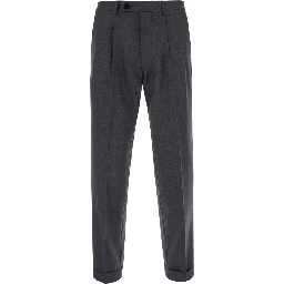 Gray Pants with Cuff Hem and Double Pleat on the Front in Wool Blend for Men