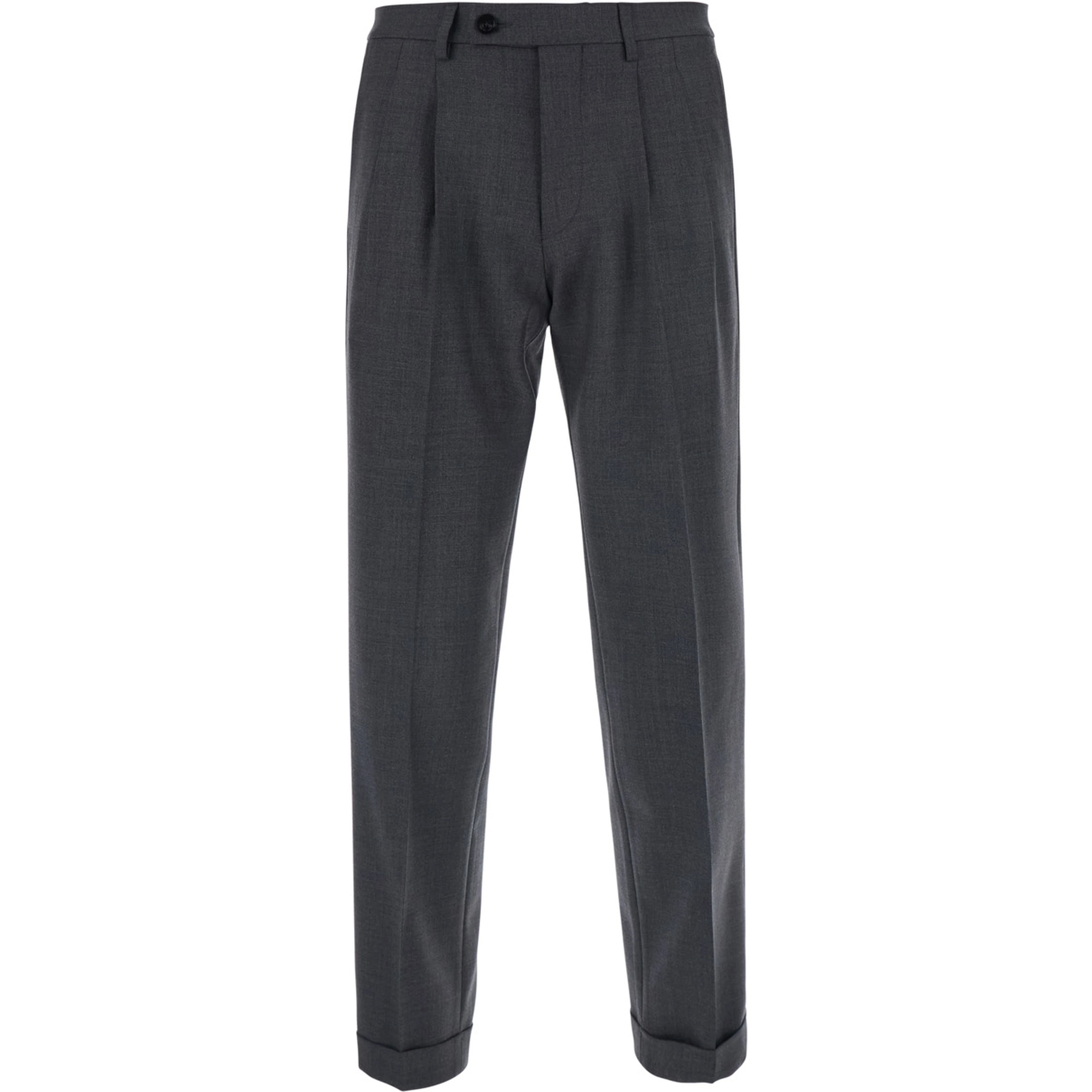 Gray Pants with Cuff Hem and Double Pleat on the Front in Wool Blend for Men