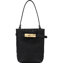 Le Smart Flow Black Mini Bag with Logo Plate on the Front and Adjustable and Removable Shoulder Strap in Leather for Women