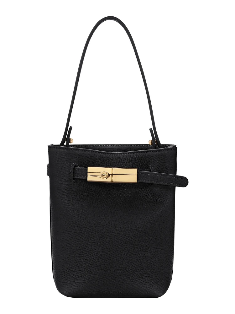 Le Smart Flow Black Mini Bag with Logo Plate on the Front and Adjustable and Removable Shoulder Strap in Leather for Women