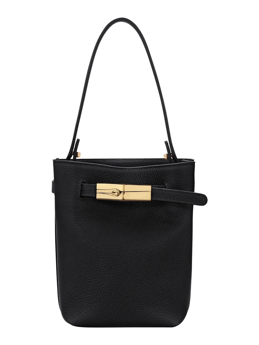 Le Smart Flow Black Mini Bag with Logo Plate on the Front and Adjustable and Removable Shoulder Strap in Leather for Women